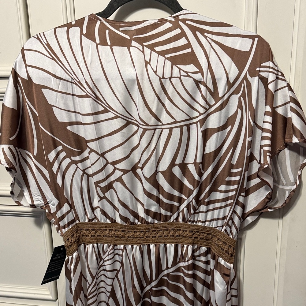 Boston Proper Taupe and Cream Leaf Print Dress - Picture 6 of 10